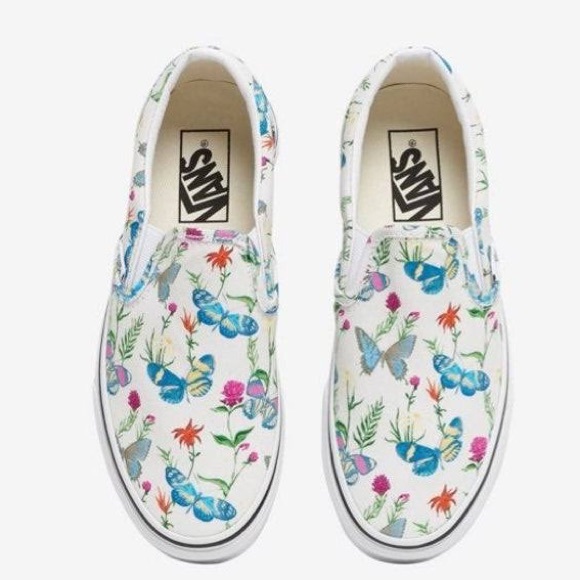 Vans Shoes - Women’s Vans Classic Butterfly Floral Tan Slip On Shoes Size 7.5!